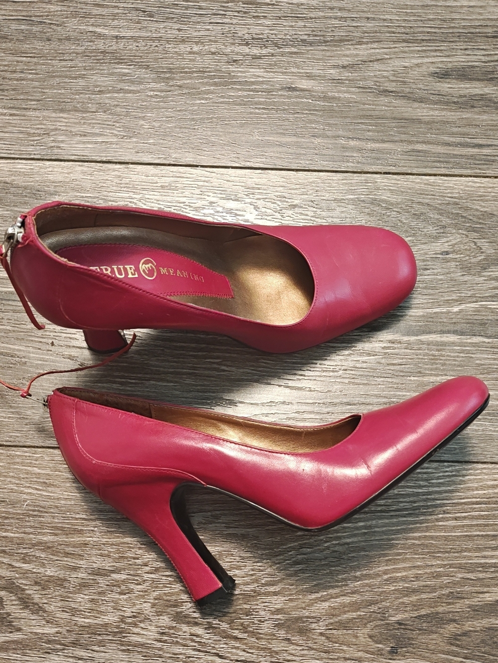 True Meaning Hot Red Mid Heel Pumps